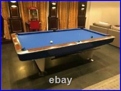 Brunswick Gold Crown I Pool Table 9 FOOT restored in white and royal blue