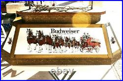 Budweiser Brass Glass Clydesdales Eagle Overhead Billiards Pool Table Light Lamp