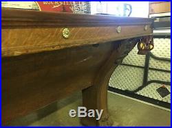 C1895 antique Quartersawn oak Brunswick pool table pfister model 6 legs 9 L