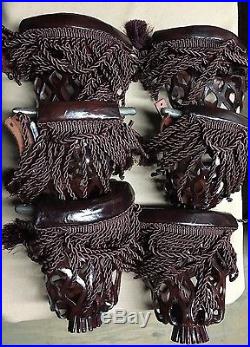 Cherry Leather Pool Table Pockets with Fringe Set of 6 & FREE Shipping