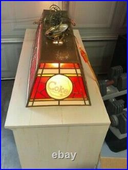 Coca Cola pool table light 2 Bulb Tiffany Style 40x16 Working