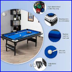 Foldable 6' Billiard Table 76 Inch Pool Table Perfect for Kids and Adults Blue