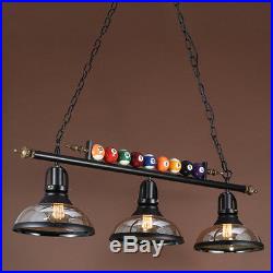 Game Room Metal Billiard Light with Balls Pool Table Lamp with 3 Glass Shades