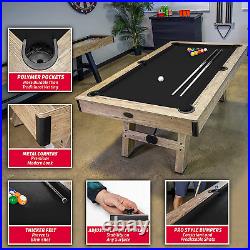 Gosports 7 Ft Pool Table with Rustic Wood Finish Billiards Table Includes Cue