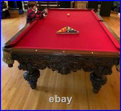 Hand-Carved Slate Porter Shannon Marie Pool Table and Fountainbleau Cue Rack
