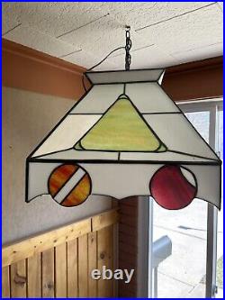 Hanging Pool Table Billiards light Lamp Leaded Stainded Glass 50's Vtg 2 bulbs