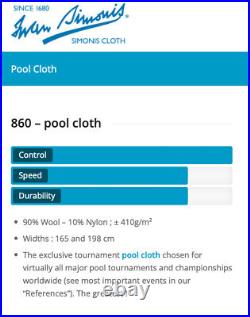 Iwan Simonis PRE-CUT 860 Tournament Blue Worsted Pool Table Felt Cloth