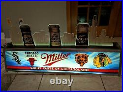 Miller Lite Mgd Chicago Bears Sox Bulls Blackhawks Beer Pool Table Light Sign