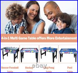 Multi-Game Table Game 4 in 1 Pool Table for Kids Hockey, Soccer, Football, Tennis