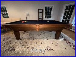 Olhausen Billiards Custom Pool Table, Brentwood style. Hardwood with blue cloth