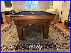 Olhausen Billiards Custom Pool Table, Brentwood style. Hardwood with blue cloth