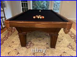 Olhausen Billiards Custom Pool Table, Brentwood style. Hardwood with blue cloth