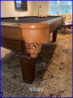 Olhausen Billiards Custom Pool Table, Brentwood style. Hardwood with blue cloth