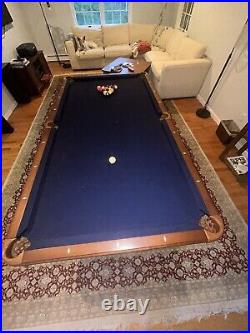 Olhausen Billiards Custom Pool Table, Brentwood style. Hardwood with blue cloth