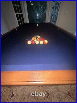 Olhausen Billiards Custom Pool Table, Brentwood style. Hardwood with blue cloth