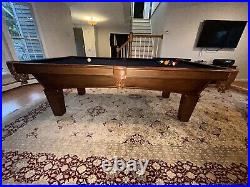 Olhausen Billiards Custom Pool Table, Brentwood style. Hardwood with blue cloth