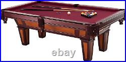 Pool Billiards Table with Dark Cherry Finish and Wine Colored Cloth, Accuslate