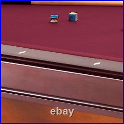 Pool Billiards Table with Dark Cherry Finish and Wine Colored Cloth, Accuslate