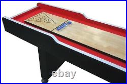 Pool Central 9FT x 2FT Recreational Red and Black Shuffleboard Game Table