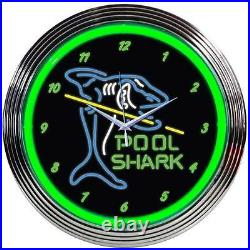 Pool Shark Neon Clock sign Billiards 8 ball pool table and cue balls Man cave
