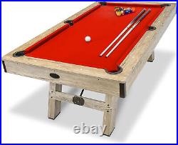 Pool Table 7ft Wood Finish Modern Billiards Table 2 Cue Sticks Balls Rack Felt