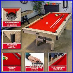 Pool Table 7ft Wood Finish Modern Billiards Table 2 Cue Sticks Balls Rack Felt