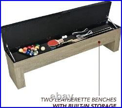 Pool Table Combo Set w\Benches 7ft-Hathaway Newport, Rustic Grey (New\Open Box)