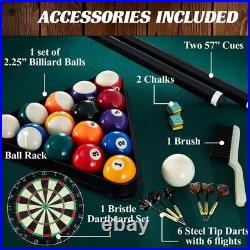 Pool Table w Dartboard plus Billiard Balls + Cues Sticks + Rack + Chalk + Darts