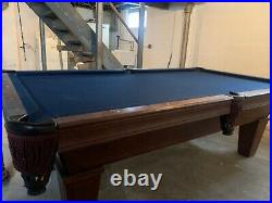 Pool table blue top balls and stick come with table