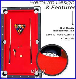 Portable 6Ft Pool Table Foldable Billiards Game Set, Balls Cues Chalk & Triangle