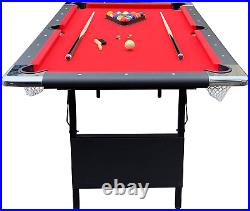 Portable 6Ft Pool Table Foldable Billiards Game Set, Balls Cues Chalk & Triangle