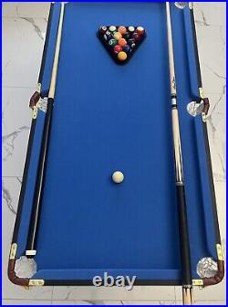 Rack Leo 4-Foot Folding Billiard Pool Table Blue Game Cue Balls Sticks Chalk