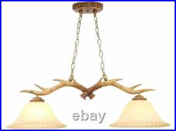 Rustic Antler Kitchen Island Light Fixture Sunset Glass Shades Cabin Pool Table