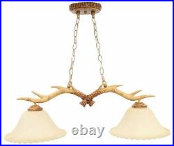 Rustic Antler Kitchen Island Light Fixture Sunset Glass Shades Cabin Pool Table