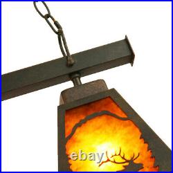 Rustic Rust Metal 3-Light Island Ceiling Pendant Lamp Fixture with Deer Pattern