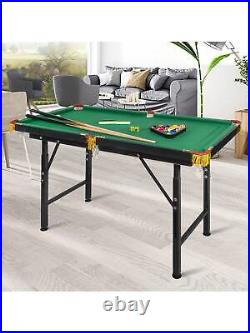 Small Folding Pool Table Set Height Adjustable Billiard Desk Game, Green, Wood