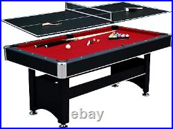 Spartan 6-Ft Pool Table with Table Tennis Top Black with Red Felt