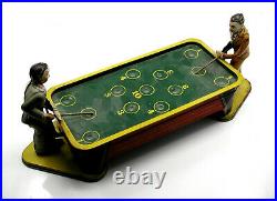 Vintage 1930s Wind Up Tin Litho Toy Billiard Or Pool Table With Players New York