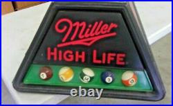 Vintage 1991 MILLER HIGH LIFE Pool Table Billiards Table Light 48 x 21 x 11