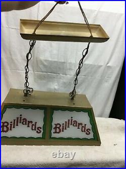 Vintage BILLIARDS LIGHT FIXTURE mid century hanging Metal Glass pool table light