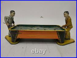 Vintage Billiard Pool Table With Players Wind Up Tin Litho Toy By Ranger Steel