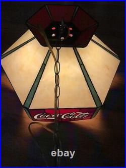 Vintage Coca Cola Stained Glass Tiffany Stylite Hanging Lamp Bar Pool Table