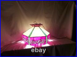Vintage Coca-cola Stained Plast Tiffany Style Hanging Lamp Bar Pool Table Ligh