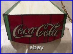 Vintage Coca-cola Stained Plast Tiffany Style Hanging Lamp Bar Pool Table Ligh
