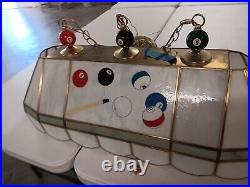 Vintage Lrg 36+ 3 Light Stained Glass Billiards Pool Table Light Pendant