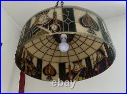 Vintage Pool Table Billiards Lamp Stained Glass Royal Cards 18.5 In Diameter