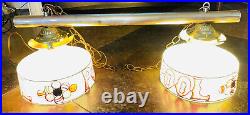 Vintage Pool Table Hanging Light Billiards Stained Glass Look 1960s 8 Ball NICE