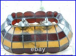 Vintage Tiffany Style Leaded Stained Glass Hanging Pool Table Light