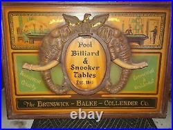 Vintage Wooden Pool Billiards Sign, Snooker Tables, Brunswick, Balke, Collender