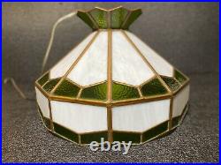 Vtg Lead Green Stained Milk Glass Pool Table Hanging Ceiling Light Fixture Lamp